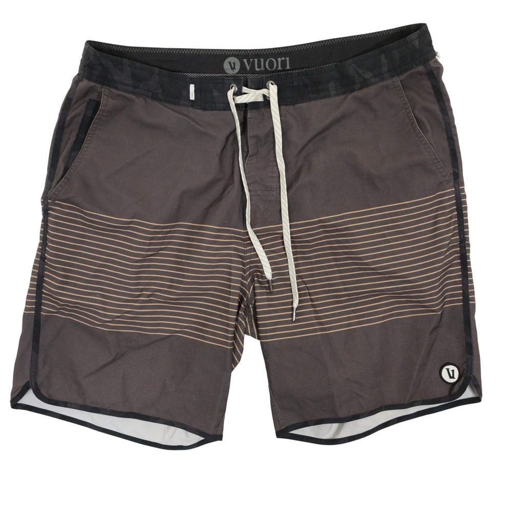 Vuori Board Shorts Cruise Striped Performance Grey Men Large/34 - No Lining